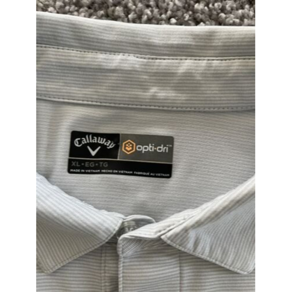 Callaway Mens Size XL Golf Polo Opti-Dri Light Gray White Stripe - Picture 2 of 3